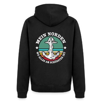 Norden Urlaub - Unisex Premium Bio Zip Hoodie - Schwarz - Hinten - Nico (187cm)