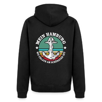 Hamburg Urlaub - Unisex Premium Bio Zip Hoodie - Schwarz - Hinten - Nico (187cm)