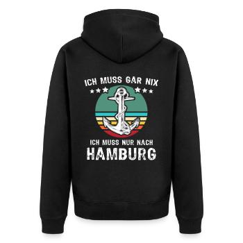 Hamburg Urlaub - Unisex Premium Bio Zip Hoodie - Schwarz - Hinten - Nico (187cm)
