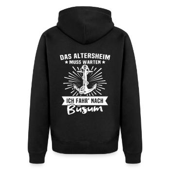 Büsum Sprüche Büsumer - Unisex Premium Bio Zip Hoodie - Schwarz - Hinten - Nico (187cm)