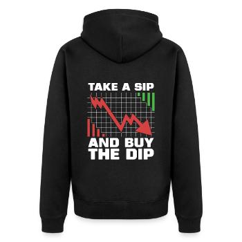 Cryptocurrency Take A Sip And Buy The Dip Trading - Unisex Premium Bio Zip Hoodie - Schwarz - Hinten - Nico (187cm)