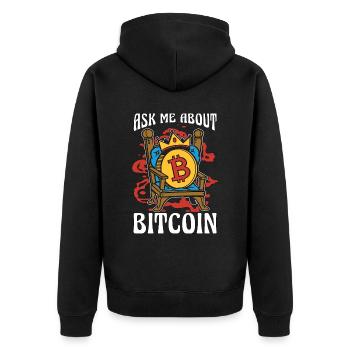 Cryptocurrency Ask Me About Bitcoin Stock Market - Unisex Premium Bio Zip Hoodie - Schwarz - Hinten - Nico (187cm)