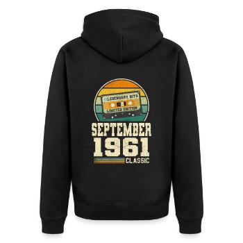 62ème anniversaire Septembre Millésime 1961 Millésime - Veste à capuche bio Premium Unisexe - noir - Dos - Nico (187cm)