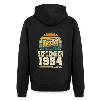 69th Birthday September Vintage 1954 Vintage - Unisex Premium Organic Zip Hoodie - black - Back - Nico (187cm)