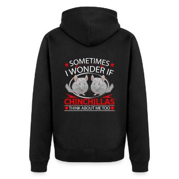Chinchilla denkt an mich Nagetier Wollmaus - Unisex Premium Bio Zip Hoodie - Schwarz - Hinten - Nico (187cm)
