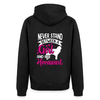 Mädchen und ihr Hovawart Derber Bauernhund - Unisex Premium Bio Zip Hoodie - Schwarz - Hinten - Nico (187cm)