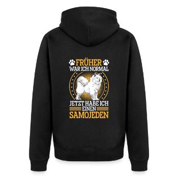 Samojede früher normal Samojedenspitz - Unisex Premium Bio Zip Hoodie - Schwarz - Hinten - Nico (187cm)