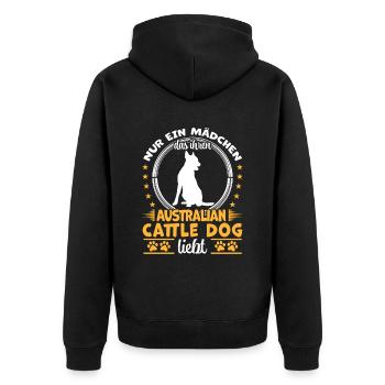 Mädchen das Australian Cattle Dog liebt - Unisex Premium Bio Zip Hoodie - Schwarz - Hinten - Nico (187cm)