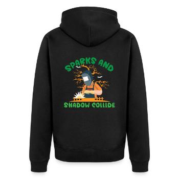 Des étincelles et des ombres entrent en collision Spooky Welder Hall - Veste à capuche bio Premium Unisexe - noir - Dos - Nico (187cm)