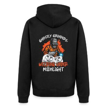 Ghostly grinders: welding in the moonlight - Unisex Premium Organic Zip Hoodie - black - Back - Nico (187cm)