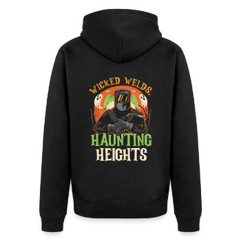 Wicked Welds Haunting Heights Schweißer Halloween - Unisex Premium Bio Zip Hoodie - Schwarz - Hinten - Nico (187cm)