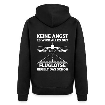 Luftraumkontrolle Für Fluglotsen Flugkontrolleur R - Unisex Premium Bio Zip Hoodie - Schwarz - Hinten - Nico (187cm)