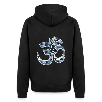 Cosmic Resonance: The Sacred Om - Unisex Premium Organic Zip Hoodie - black - Back - Nico (187cm)