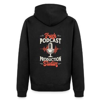 Podcasting Fresh Podcast Production Microphone - Unisex Premium Bio Zip Hoodie - Schwarz - Hinten - Nico (187cm)