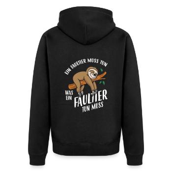 Ein Faultier Muss Tun Was Ein Faultier Tun Muss - Unisex Premium Bio Zip Hoodie - Schwarz - Hinten - Nico (187cm)