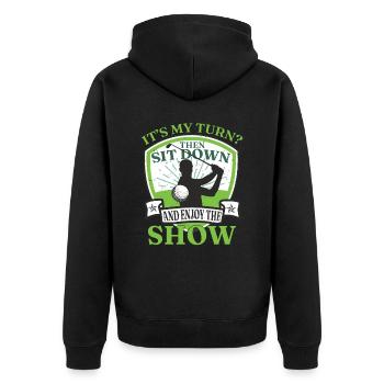 Genießen Sie die Show Golfen Lustiges Golf - Unisex Premium Bio Zip Hoodie - Schwarz - Hinten - Nico (187cm)