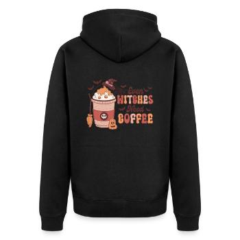 Vintage Halloween Design mit spukigem Kaffeebecher - Unisex Premium Bio Zip Hoodie - Schwarz - Hinten - Nico (187cm)
