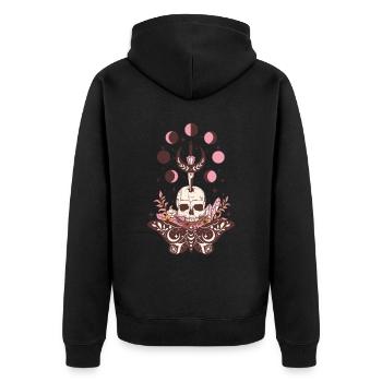 Crâne de papillon d’Halloween vintage et lune - Veste à capuche bio Premium Unisexe - noir - Dos - Nico (187cm)