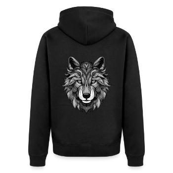 Wolf Portrait - Unisex Premium Bio Zip Hoodie - Schwarz - Hinten - Nico (187cm)