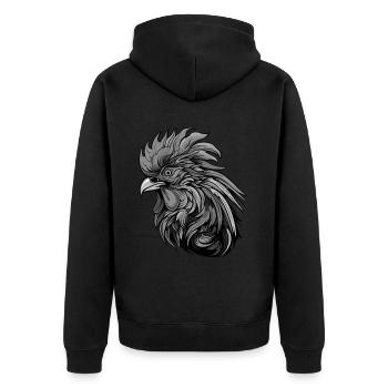 Hahn Portrait - Unisex Premium Bio Zip Hoodie - Schwarz - Hinten - Nico (187cm)