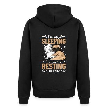 Ich schlafe nicht - Mops - Unisex Premium Bio Zip Hoodie - Schwarz - Hinten - Nico (187cm)