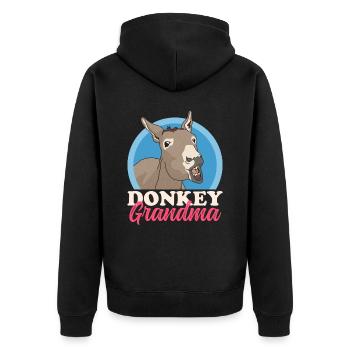 Esel Oma | Eselbesitzerin Eselliebhaber Geschenk - Unisex Premium Bio Zip Hoodie - Schwarz - Hinten - Nico (187cm)