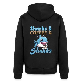 Kaffeehai-Liebhaber Meeresbiologie Koffein-Trinker - Unisex Premium Bio Zip Hoodie - Schwarz - Hinten - Nico (187cm)