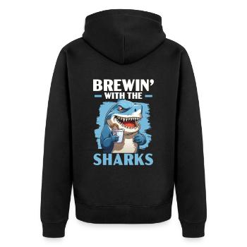 Kaffeehai-Liebhaber Meeresbiologie Koffein-Trinker - Unisex Premium Bio Zip Hoodie - Schwarz - Hinten - Nico (187cm)