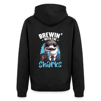 Kaffeehai-Liebhaber Meeresbiologie Koffein-Trinker - Unisex Premium Bio Zip Hoodie - Schwarz - Hinten - Nico (187cm)