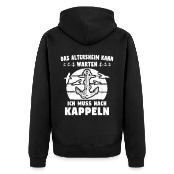 Kappeln Kappelner - Unisex Premium Bio Zip Hoodie - Schwarz - Hinten - Nico (187cm)