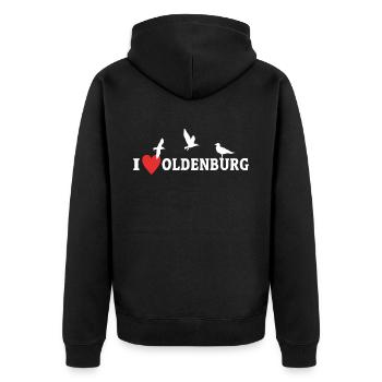I Love Oldenburg Stadt - Unisex Premium Bio Zip Hoodie - Schwarz - Hinten - Nico (187cm)