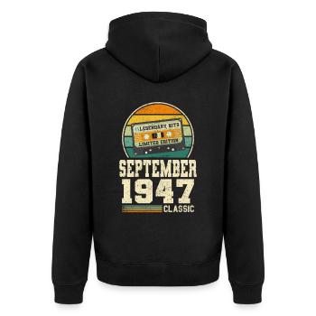 76e anniversaire Septembre Millésime 1947 Millésime - Veste à capuche bio Premium Unisexe - noir - Dos - Nico (187cm)