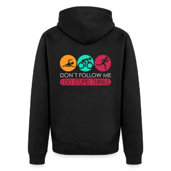 Triathlon lustig Triathleten Triathlet - Unisex Premium Bio Zip Hoodie - Schwarz - Hinten - Nico (187cm)