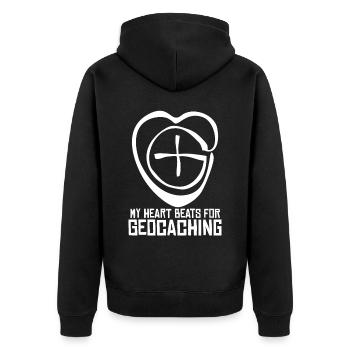 Cœur de Geocacher Chasse au trésor Géocache - Veste à capuche bio Premium Unisexe - noir - Dos - Nico (187cm)
