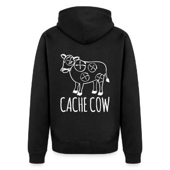 Geocacher Cache Cow Schatzsuche Geocache - Unisex Premium Bio Zip Hoodie - Schwarz - Hinten - Nico (187cm)