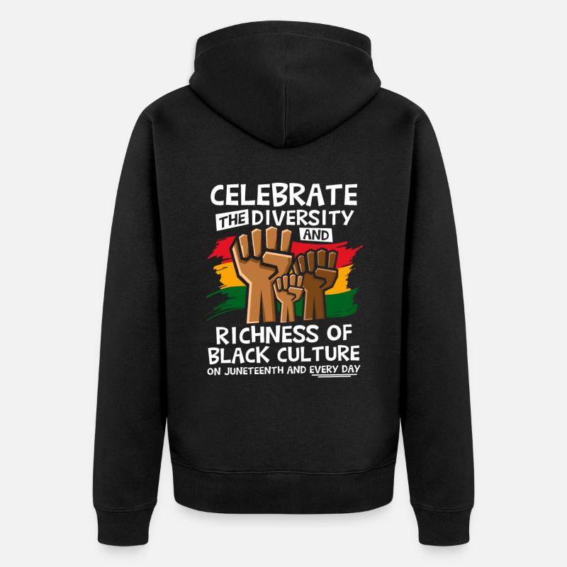 Feiern Sie die Vielfalt Juneteenth - Unisex Premium Bio Zip Hoodie - Schwarz