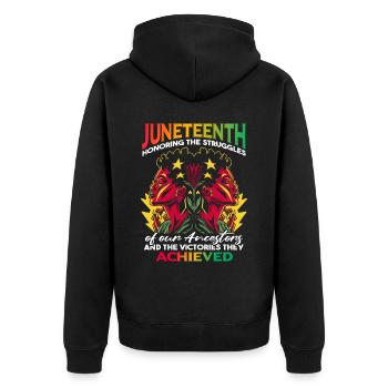 Juneteenth honore les luttes de nos ancêtres - Veste à capuche bio Premium Unisexe - noir - Dos - Nico (187cm)