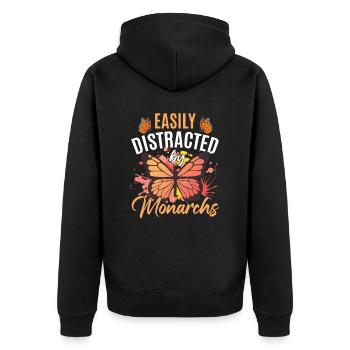Leicht abgelenkt von Monarchen - Unisex Premium Bio Zip Hoodie - Schwarz - Hinten - Nico (187cm)