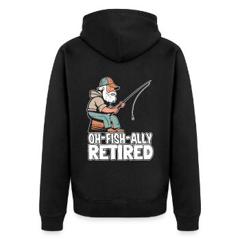 Rentner Rente Im Ruhestand Ohfishally Retired - Unisex Premium Bio Zip Hoodie - Schwarz - Hinten - Nico (187cm)