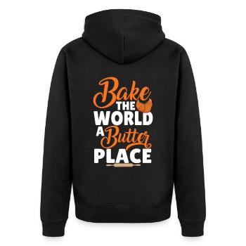 Funny bread baking baker - Unisex Premium Organic Zip Hoodie - black - Back - Nico (187cm)