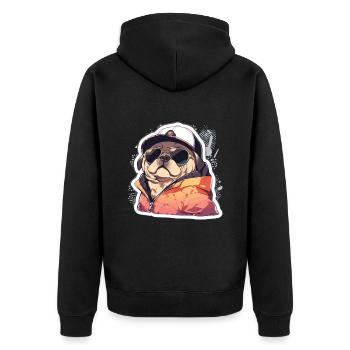 Mops Mops Hund Mops Sonnenbrille Mops Geschenk - Unisex Premium Bio Zip Hoodie - Schwarz - Hinten - Nico (187cm)
