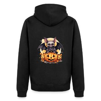 Halloween Kürbis Fledermaus - Unisex Premium Bio Zip Hoodie - Schwarz - Hinten - Nico (187cm)