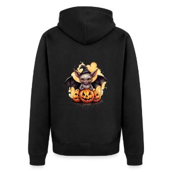 Halloween Kürbis Fledermaus - Unisex Premium Bio Zip Hoodie - Schwarz - Hinten - Nico (187cm)