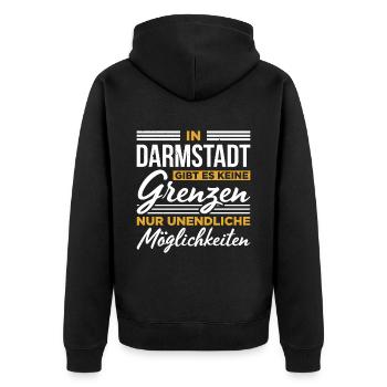 In Darmstadt Gibt Es Keine Grenzen Unendliche Mögl - Unisex Premium Bio Zip Hoodie - Schwarz - Hinten - Nico (187cm)