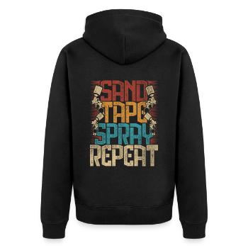 Autolackierer Sand Tape Spray Repeat - Unisex Premium Bio Zip Hoodie - Schwarz - Hinten - Nico (187cm)