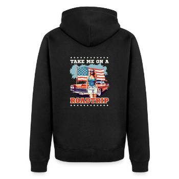 Roadtrip Nimm mich mit auf Roadtrip Mädchen - Unisex Premium Bio Zip Hoodie - Schwarz - Hinten - Nico (187cm)