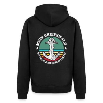 Greifswald Urlaub - Unisex Premium Bio Zip Hoodie - Schwarz - Hinten - Nico (187cm)