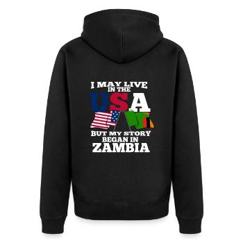 Sambia - Unisex Premium Bio Zip Hoodie - Schwarz - Hinten - Nico (187cm)