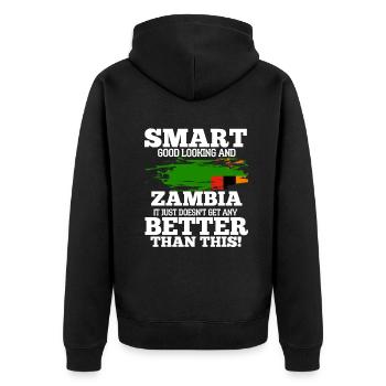 Sambia - Unisex Premium Bio Zip Hoodie - Schwarz - Hinten - Nico (187cm)