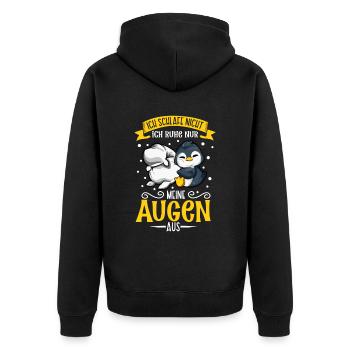 Ich schlafe nicht ich ruhe nur meine Augen aus - Unisex Premium Bio Zip Hoodie - Schwarz - Hinten - Nico (187cm)